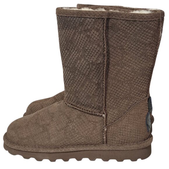 Bearpaw Boots Women's Embossed Suede Emma Short Mid Calf Winter Snow Brown sz 8 - Picture 6 of 7